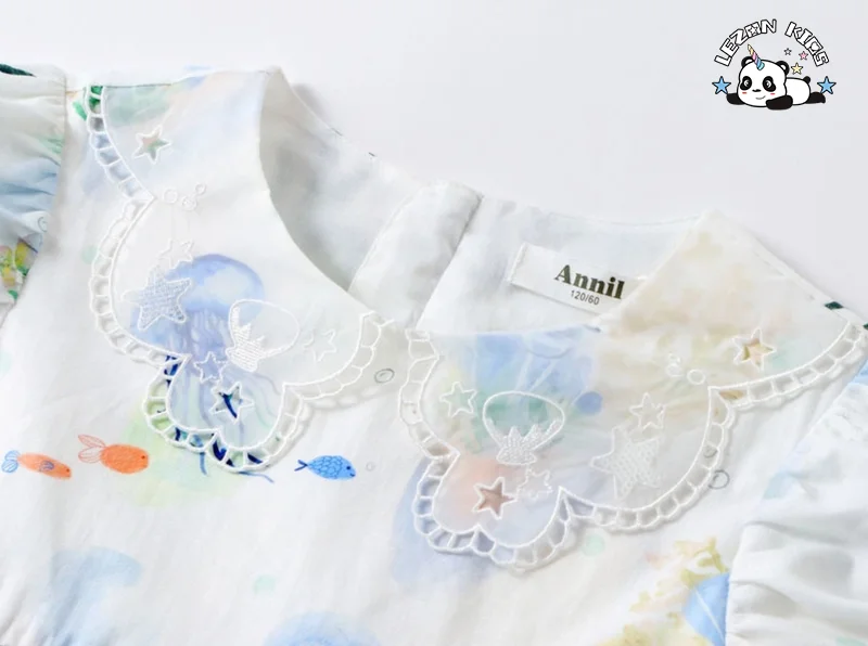 LEZONKIDS - Wholesale High Quality Children's Short Sleeve Dress 2023 Summer Puff Sleeve Floral Cotton Printed Dress for Girls